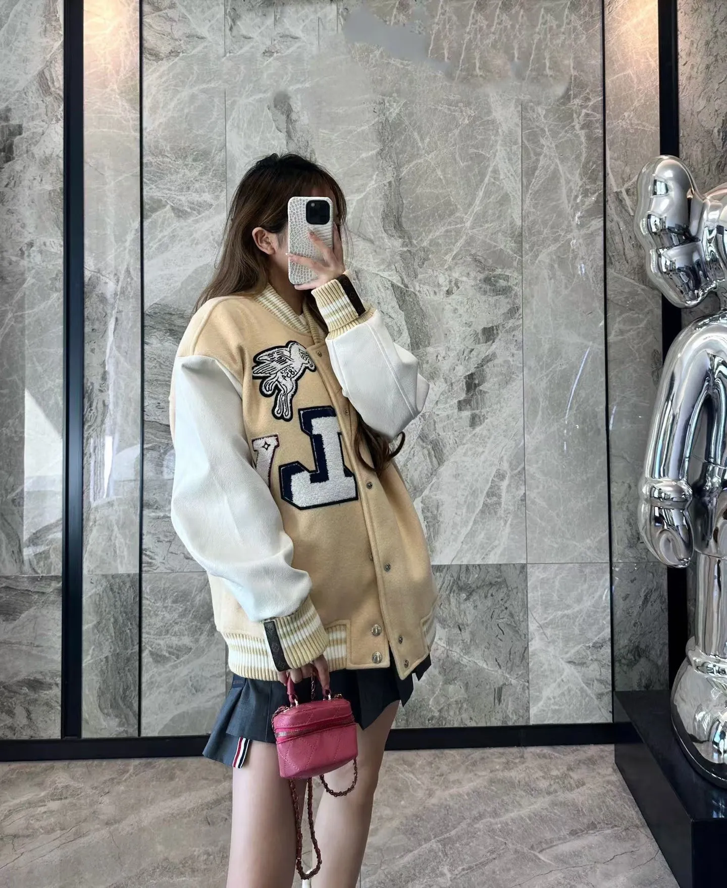 Louis Vuitton/Louis Vuitton 24Fw Pegasus towel embroidered baseball jacket